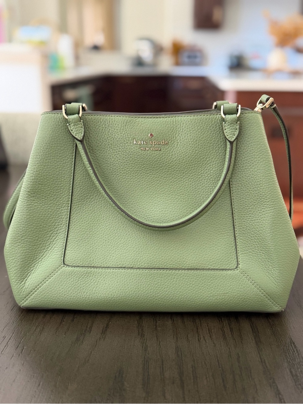 Kate Spade Sage Green Pebbled Leather Satchel Crossbody Bag